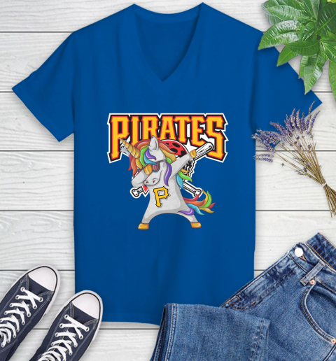Pittsburgh Pirates MLB Baseball Funny Unicorn Dabbing Sports Women's V-Neck T-Shirt 10