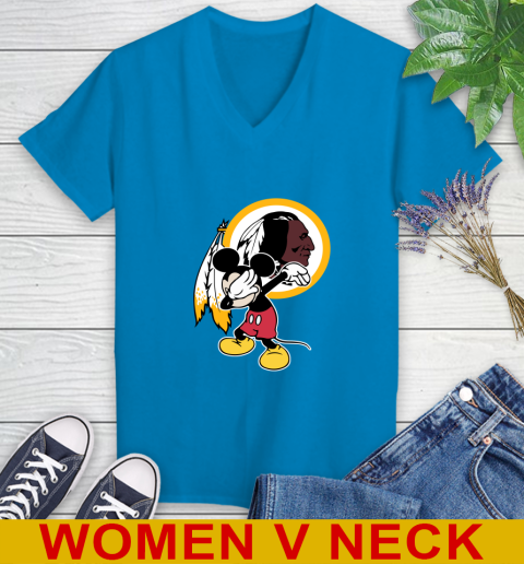 Washington Redskins NFL Football Dabbing Mickey Disney Sports Women's V-Neck T-Shirt 8