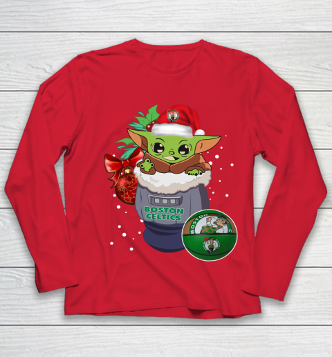 Boston Celtics Christmas Baby Yoda Star Wars Funny Happy NBA Youth Long Sleeve 10