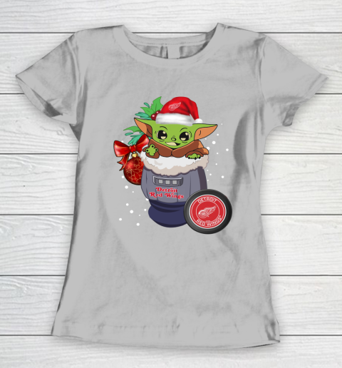Detroit Red Wings Christmas Baby Yoda Star Wars Funny Happy NHL Women's T-Shirt 6