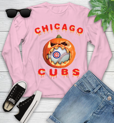 MLB Chicago Cubs Halloween Pumpkin Baseball Sports Youth Long Sleeve 10