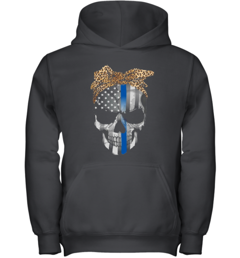 Blue Line Skull Leopard Bow Youth Hoodie