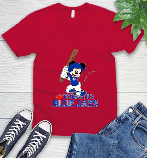 MLB Baseball Toronto Blue Jays Cheerful Mickey Mouse Shirt V-Neck T-Shirt 7
