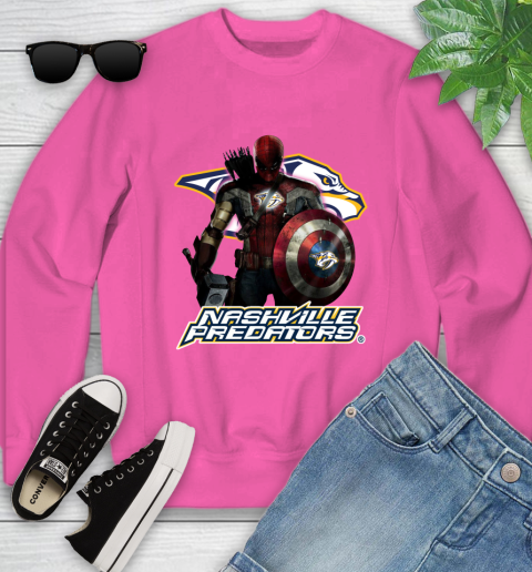 NHL Captain America Thor Spider Man Hawkeye Avengers Endgame Hockey Nashville Predators Youth Sweatshirt 7