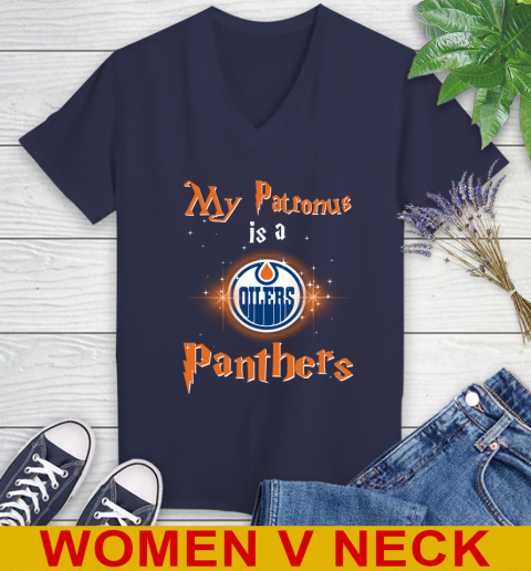 NHL Hockey Harry Potter My Patronus Is A Edmonton Oilers Women's V-Neck T-Shirt 12