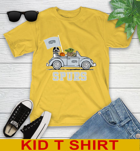 NBA Basketball San Antonio Spurs Darth Vader Baby Yoda Driving Star Wars Shirt Youth T-Shirt 8