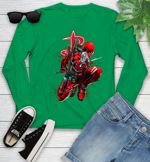 NBA Deadpool Marvel Comics Sports Basketball Houston Rockets Youth Long Sleeve 6