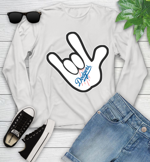 Los Angeles Dodgers MLB Baseball Mickey Rock Hand Disney Youth Long Sleeve