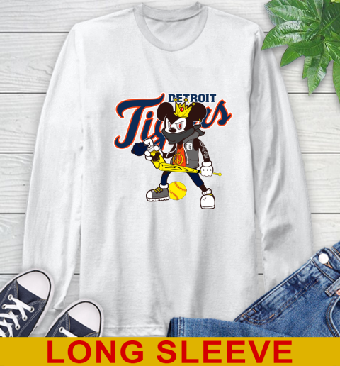 Detroit Tigers MLB Baseball Mickey Peace Sign Sports Long Sleeve T-Shirt