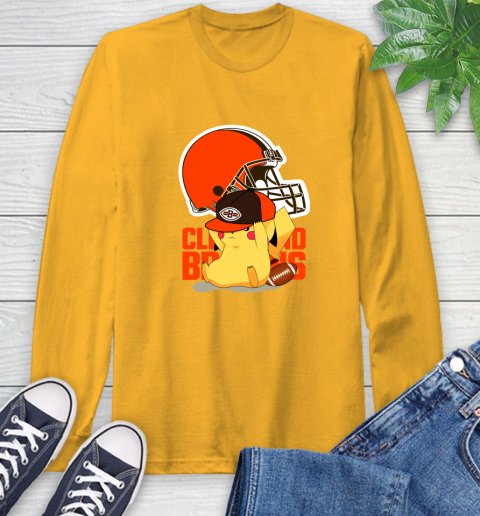 NFL Pikachu Football Sports Cleveland Browns Long Sleeve T-Shirt 3
