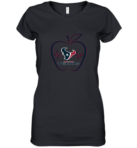 Apple Heartbeat Teacher Symbol Houston Texans Women's V-Neck T-Shirt