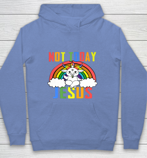 Unicorn Rainbow Not Today Jesus Premium Youth Hoodie 10