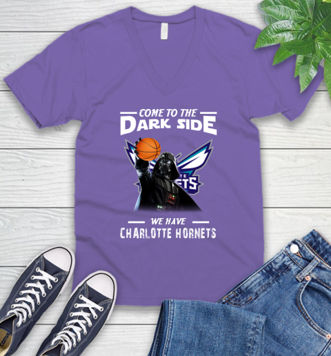 NBA Come To The Dark Side We Have Charlotte Hornets Star Wars Darth Vader Basketball V-Neck T-Shirt 8
