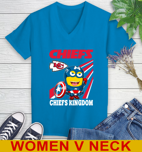 NFL Football Kansas City Chiefs Captain America Marvel Avengers Minion Shirt Women's V-Neck T-Shirt 7