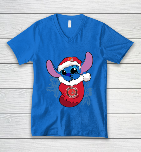 Cleveland Browns Christmas Stitch In The Sock Funny Disney NFL V-Neck T-Shirt 6