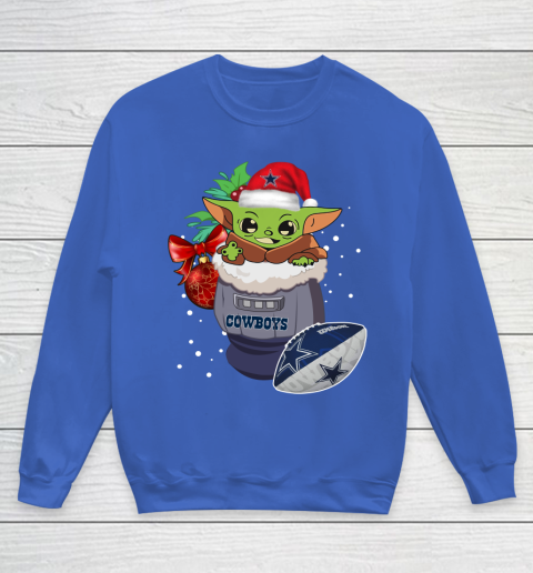 Dallas Cowboys Christmas Baby Yoda Star Wars Funny Happy NFL Youth Sweatshirt 8