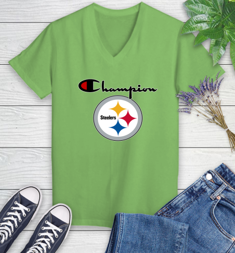 NFL Football Pittsburgh Steelers Champion Shirt Women's V-Neck T-Shirt 7