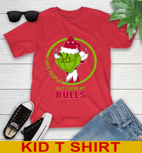 Chicago Bulls NBA Christmas Grinch I Hate People But I Love My Favorite Basketball Team Youth T-Shirt 10