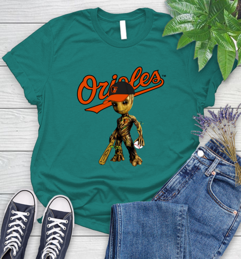 MLB Baltimore Orioles Groot Guardians Of The Galaxy Baseball Women's T-Shirt 12