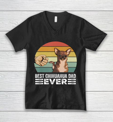 Father gift shirt Vintage Retro Best Chihuahua Dad Ever Dog Lover Gift T Shirt V-Neck T-Shirt