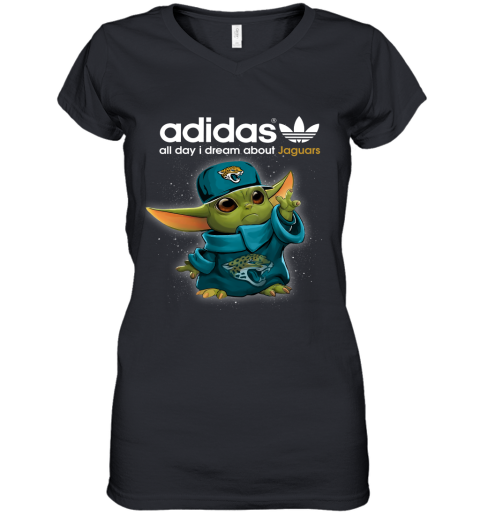 Baby Yoda Adidas All Day I Dream About Jacksonville Jaguars Women's V-Neck T-Shirt