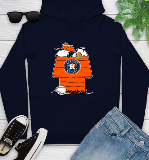 MLB Houston Astros Snoopy Woodstock The Peanuts Movie Baseball T Shirt Youth Hoodie 4