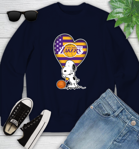 Los Angeles Lakers NBA Basketball The Peanuts Movie Adorable Snoopy Youth Sweatshirt 3