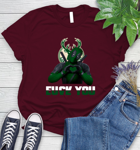 NBA Milwaukee Bucks Deadpool Love You Fuck You Basketball Sports Women's T-Shirt 7