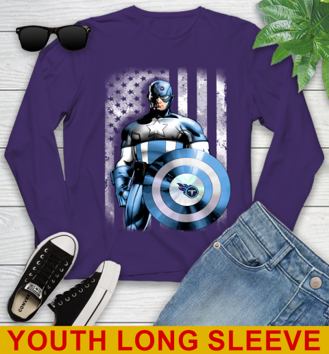 Tennessee Titans NFL Football Captain America Marvel Avengers American Flag Shirt Youth Long Sleeve 4
