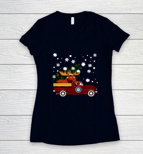 Seattle Mariners Bring Christmas Home MLB Women's V-Neck T-Shirt 2