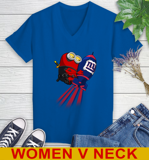 NFL Football New York Giants Deadpool Minion Marvel Shirt Women's V-Neck T-Shirt 9