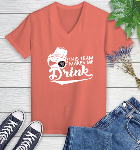 Toronto Raptors NBA Basketball This Team Makes Me Drink Adoring Fan Women's V-Neck T-Shirt 6