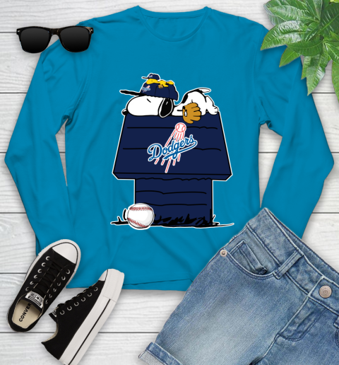 MLB Los Angeles Dodgers Snoopy Woodstock The Peanuts Movie Baseball T Shirt_000 Youth Long Sleeve 7