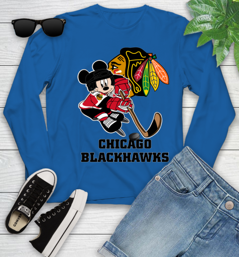 NHL Chicago Blackhawks Mickey Mouse Disney Hockey T Shirt Youth Long Sleeve 9