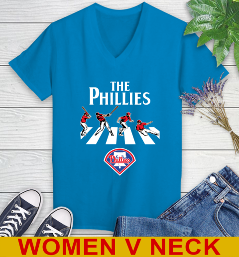 MLB Baseball Philadelphia Phillies The Beatles Rock Band Shirt Women's V-Neck T-Shirt 7