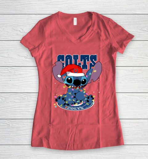 Indianapolis Colts NFL Football noel stitch Christmas Women's V-Neck T-Shirt 3