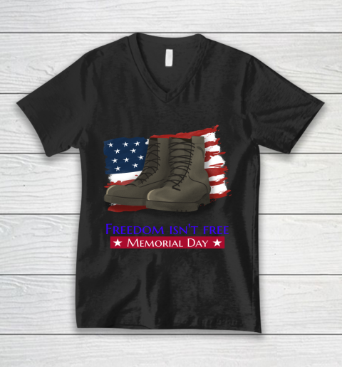 Veteran Shirt FREEDOM ISN'T FREE, MEMORIAL DAY  USA FLAG  MILITARY BOOTS V-Neck T-Shirt