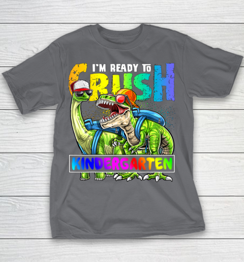 Next Level t shirts I m Ready To Crush Kindergarten T Rex Dino Holding Pencil Back To School Youth T-Shirt 5