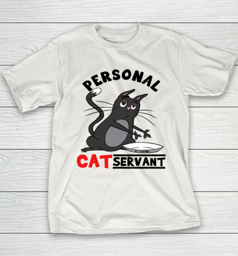 Personal Cat Servant Funny Black Cat Mom Cat Dad Youth T-Shirt