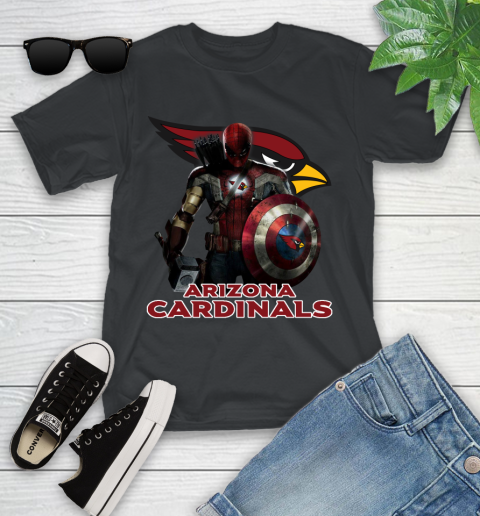 NFL Captain America Thor Spider Man Hawkeye Avengers Endgame Football Arizona Cardinals Youth T-Shirt 2