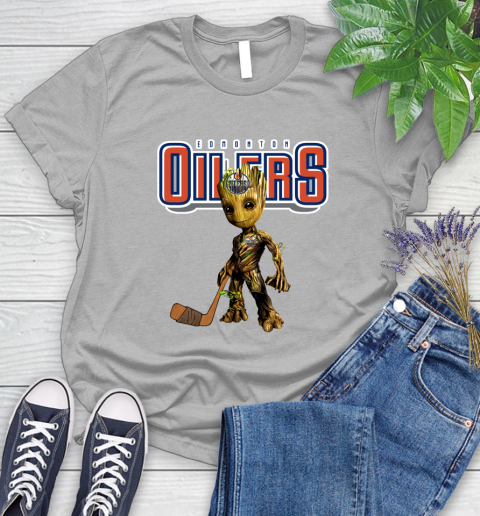 Edmonton Oilers NHL Hockey Groot Marvel Guardians Of The Galaxy Women's T-Shirt 5