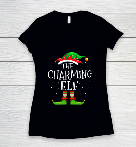 The Charming Elf Family Matching Christmas Group Gift Pajama Women's V-Neck T-Shirt
