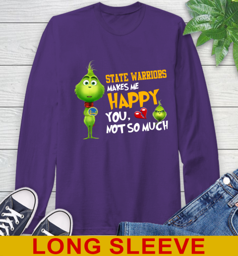 NBA Golden State Warriors Makes Me Happy You Not So Much Grinch Basketball Sports Long Sleeve T-Shirt 5