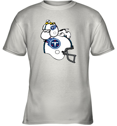 Snoopy And Woodstock Resting On Tennessee Titans Helmet xb2x snoopy and woodstock resting on tennessee titans helmet youth t shirt 26 front white