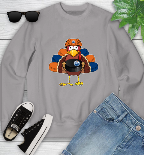 Edmonton Oilers Turkey Thanksgiving Day Youth Sweatshirt 4