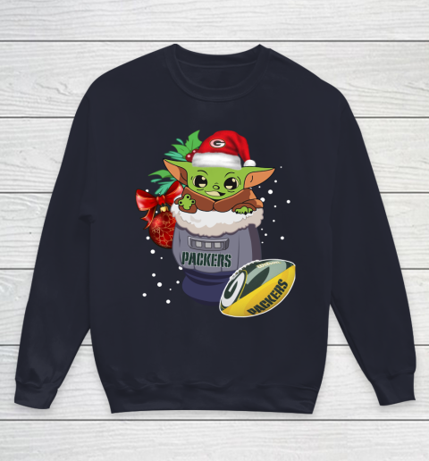 Green Bay Packers Christmas Baby Yoda Star Wars Funny Happy NFL Youth Sweatshirt 3