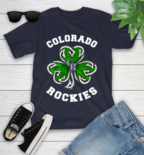 MLB Colorado Rockies Three Leaf Clover St Patrick's Day Baseball Sports Youth T-Shirt 2