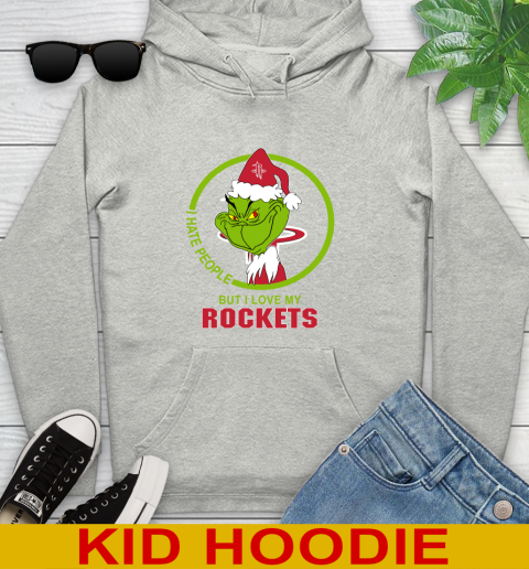 Houston Rockets NBA Christmas Grinch I Hate People But I Love My Favorite Basketball Team Youth Hoodie