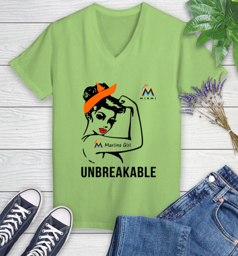 MLB Miami Marlins Girl Unbreakable Baseball Sports Women's V-Neck T-Shirt 6