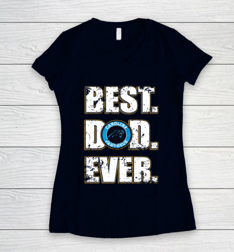 NFL Carolina Panthers Football Best Dad Ever Family Shirt Women's V-Neck T-Shirt 2